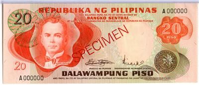 CH CU PPQ 1949 Philippines 20 Dalawampung Piso SPECIMEN  
