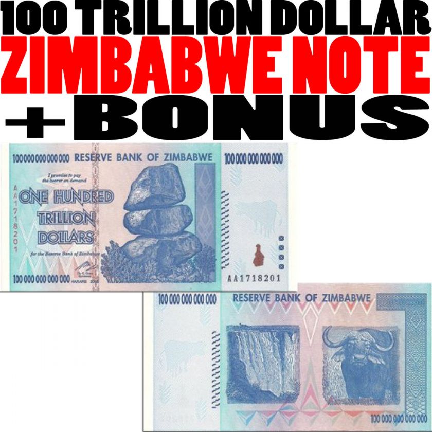 SPECIAL MINT UNC 100 TRILLION ZIMBABWE DOLLAR BILL HYPER INFLATION 
