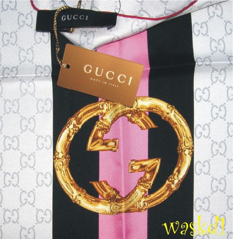 Auth GUCCI GG web BAMBOO stripe Medium silk scarf NWT  