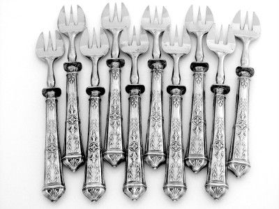 Antique French Sterling Silver Oyster Forks Empire  