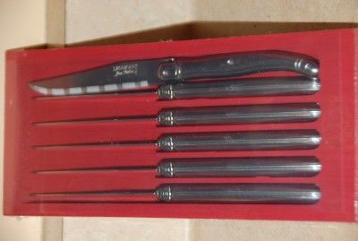 Dubost Laguiole Stainless Bee Red 6 Steak Knives NEW  