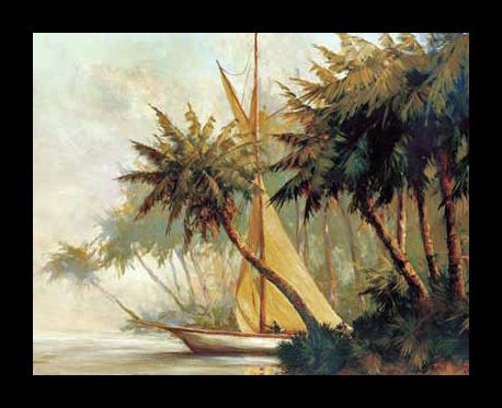LEAVING OUT Boat Palm Tree art FRAMED PRINT   Malarz  