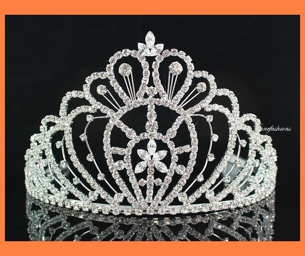 QUEEN RHINESTONE CROWN TIARA W/ COMBS PAGEANT PROM H469  