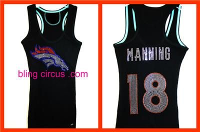Womens Denver Broncos Peyton Manning Bling Jersey Tank Top T Shirt 