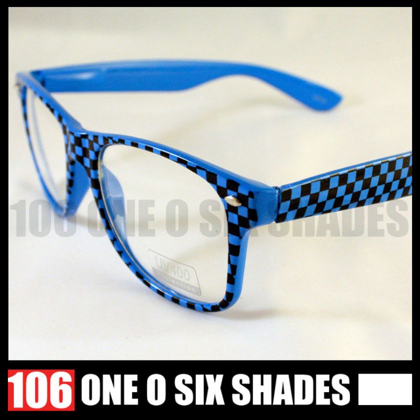 CLEAR Lens Checkered Thick Frame Nerd Geek Black and Blue New  