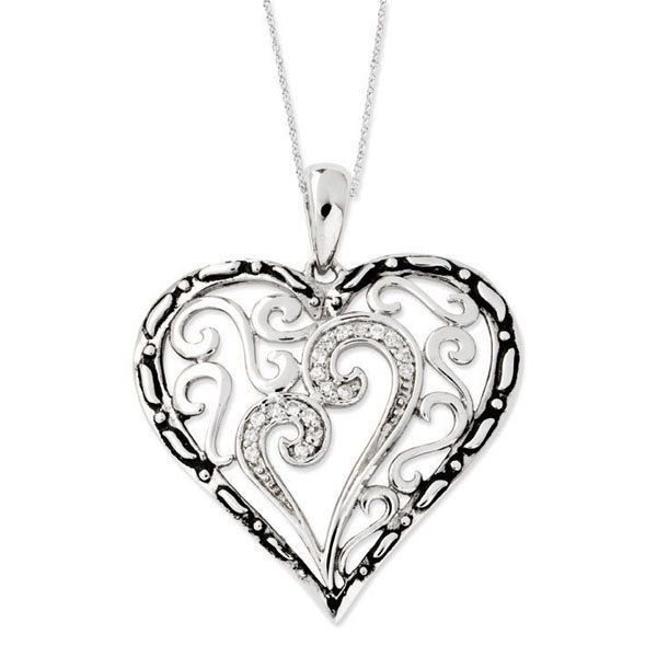 Mothers Touch Heart Pendant, Family Mothers CZ Jewelry Silver 18 