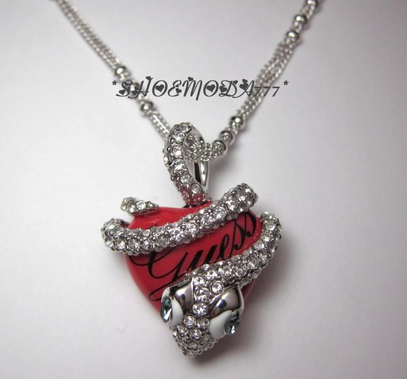 GUESS Exclusive Scarlet Snake Red Heart Necklace Collier Rhinestones 