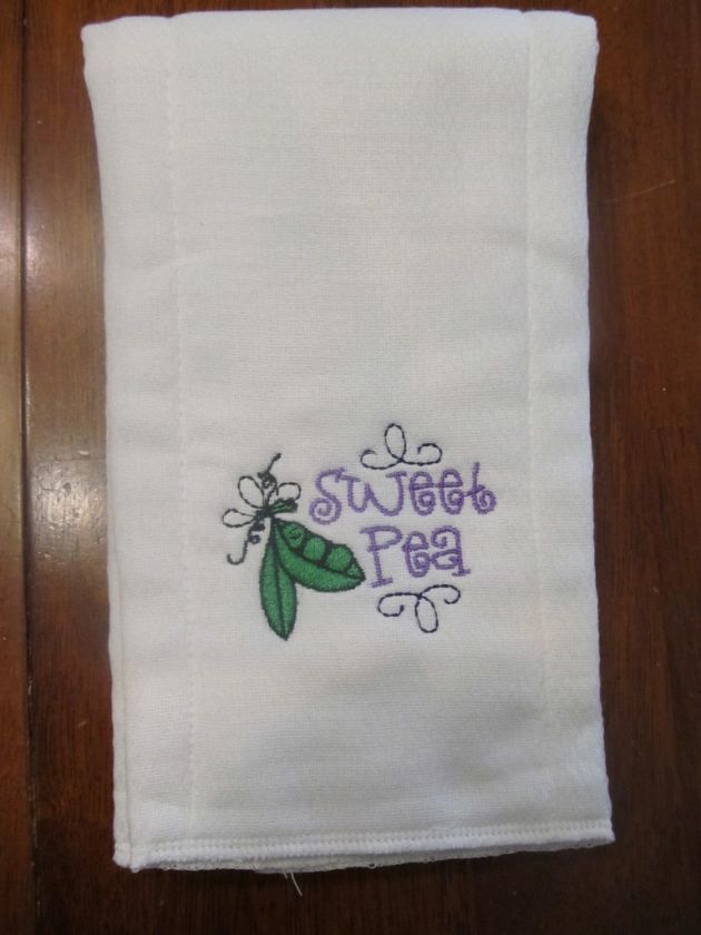 Personalized Baby Burp Cloth Embroidered Sweet Pea  