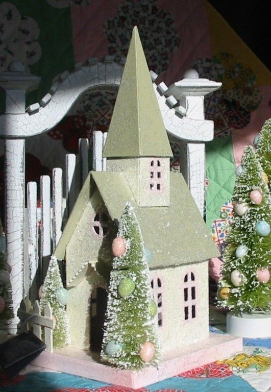 2011 Bethany Lowe Paper Mache Easter Church  