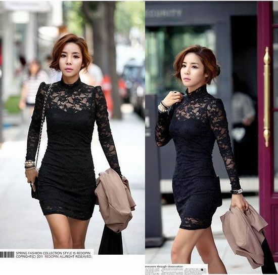New Sexy Women Long Sleeve Polo Neck Clubwear Party Cocktail Lace Mini 