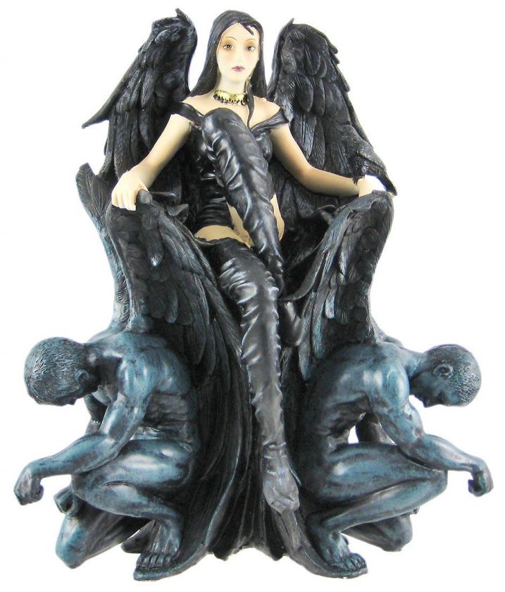 Gothic Dark Angel Queen Statue W/ Raven Goth Fairy  